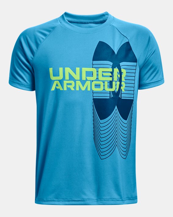 Boys' UA Velocity Split Logo Short Sleeve, Blue, pdpMainDesktop image number 0